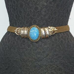 Ferrara Faux Turquoise Matrix Glass Cabochon Wire Knit Belt